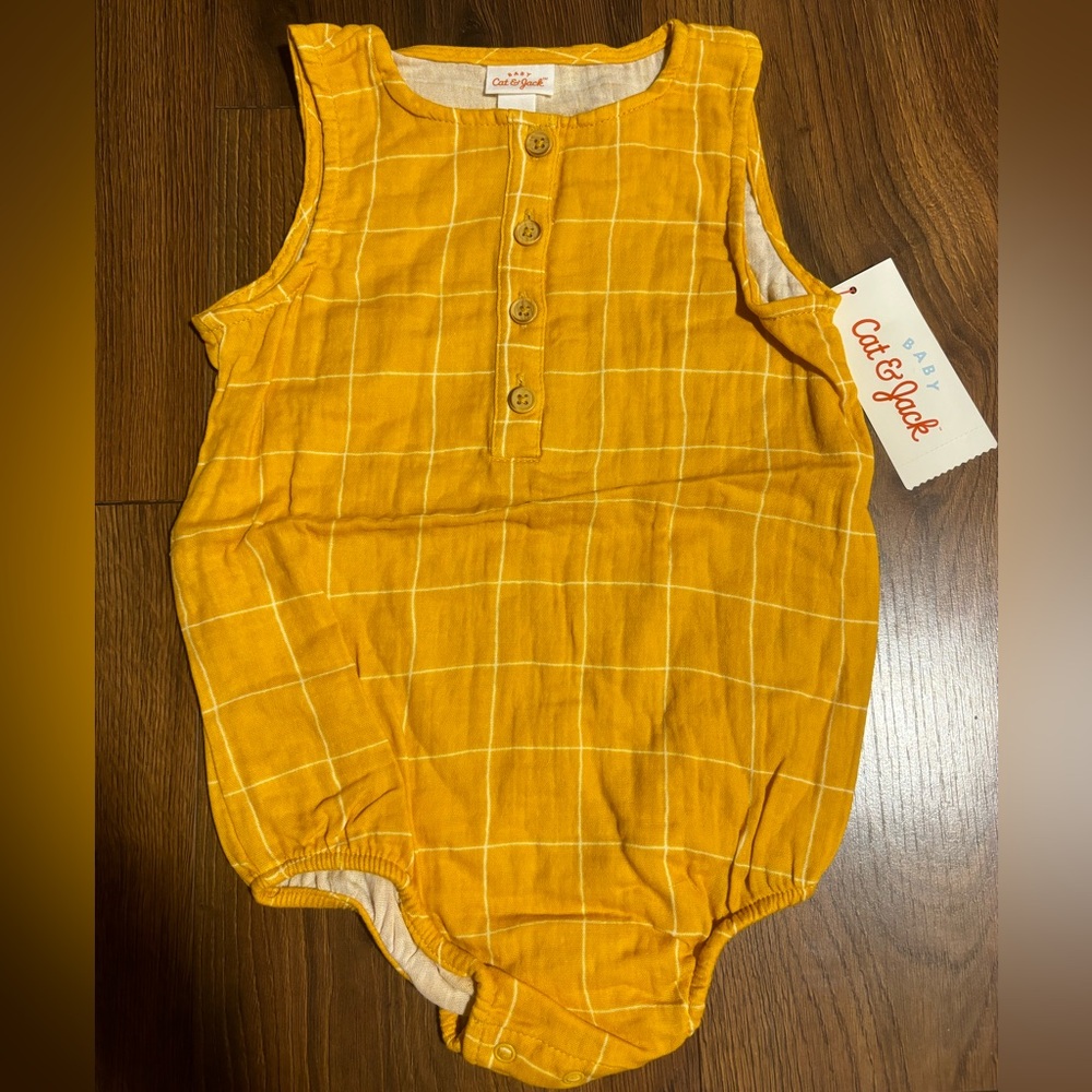 Cat & Jack Baby Girls Gauze Sleeveless Romper - Medium Mustard 24M - Picture 4 of 4